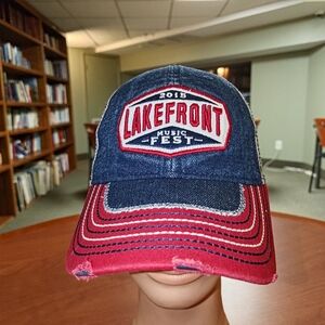 2015 Lakefront Music Fest Embroidered Distressed Trucker Mesh Snapback Hat Cap